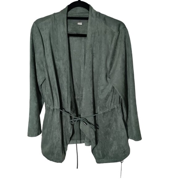 Blank NYC Womens Bagatelle Faux Suede Drape Front Jacket Winter Olive Green SZ M - Picture 1 of 8